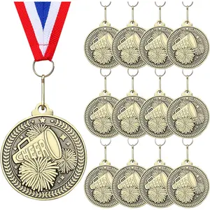 12 Pcs 2'' Gold Award Medals with Neck Ribbons Metal Champion Trophy Medal for Baseball Softball Soccer Volleyball Football Sports Games Events Party Prize Player Team Winner Gift