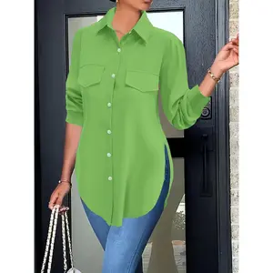 Solid Button Front Simple Shirt, Versatile Shirt For Spring & Fall, Women's Clothing