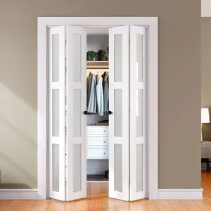 Bifold Door for 48"x 80" Opening, Tempered Frosted Glass Closet Folding Barn Door with Hardware Kit, Water-Proof PVC Surface, Easy Install, White