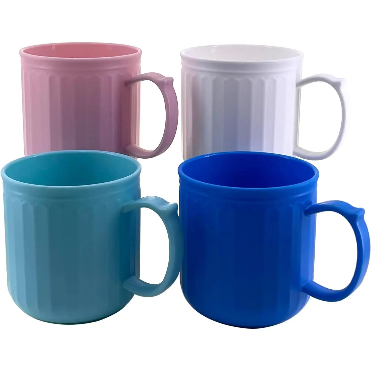 13oz Modern Reusable Synthetic Plastic Mugs - 4 Count (Pack of 1) Unbreakable Sky Kitchen Drinkware with Integrated Large Handle, Thick Wall, Smooth Plastic Edges, Washable Dishwasher-Safe Cups for Outdoor Use, Tumbler for Cold/Hot Drinks