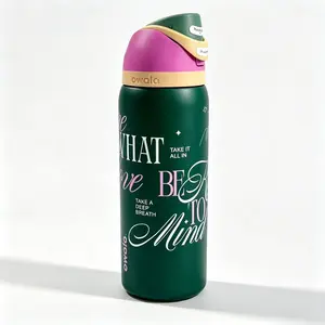 Owala 32oz Mental Health Positive Affirmation Insulated Water Bottle, Deep Green with Pink & White Lettering, Leak-Proof, Keeps Drinks Cold/Hot, for Everyday Use & Self-Care