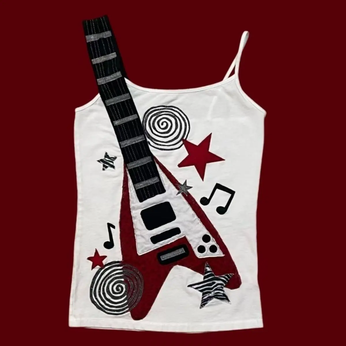 Cotton American rock guitar print visual babes vest sling design sense niche vintage top summer Womenswear Casual