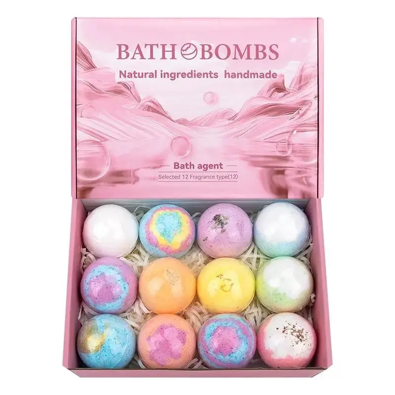 12-Pack Bath Bubble Bombs Set, Body Care, Natural Essential Oils & Moisturizing Bath Salts, Gentle Cleansing, Soothing, Daily Use, Ideal Gift for Women