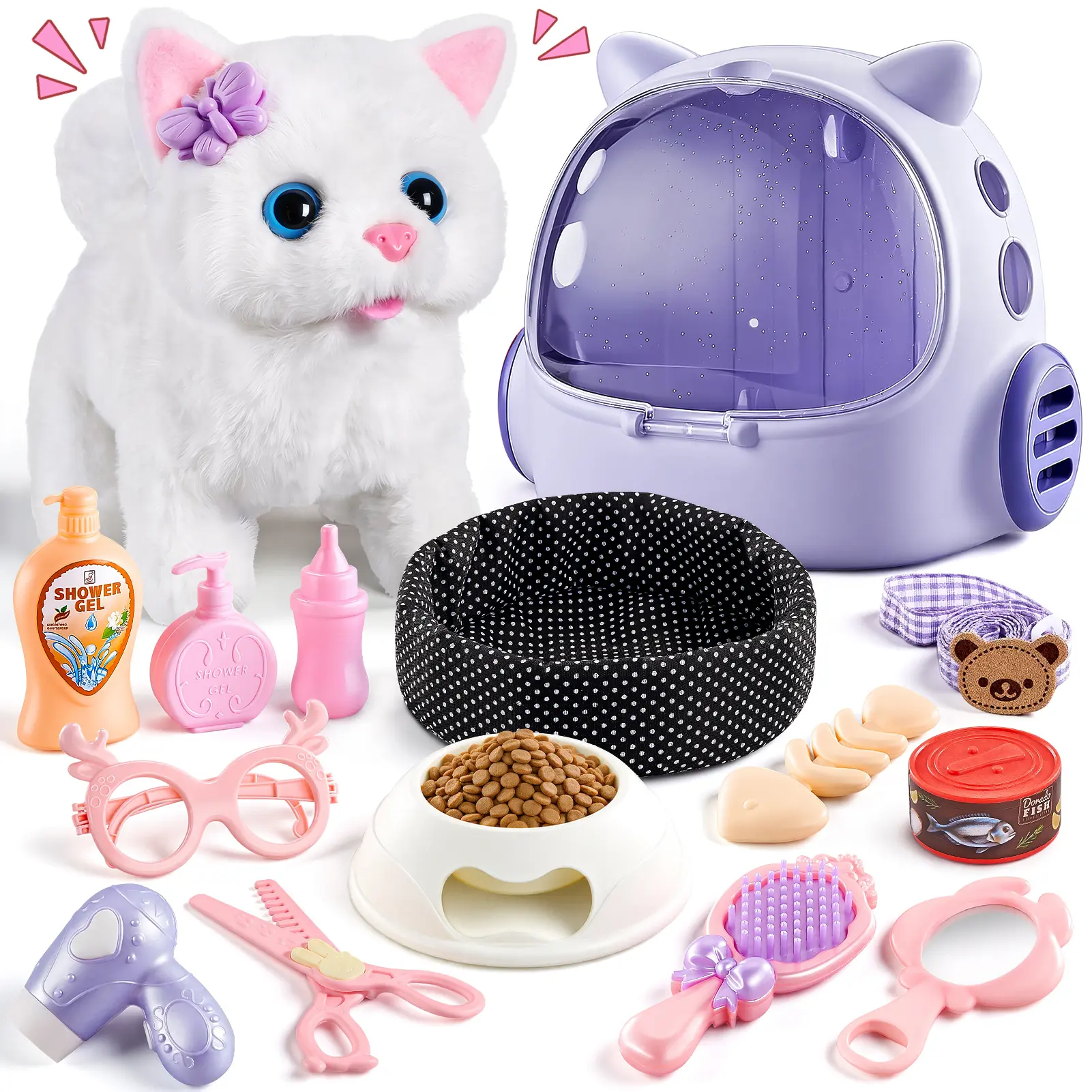 Aopuro_us Versatile Robotic Animals Cute Kitty Cat Electric Toy - 16 Pcs Realistic Unisex Toddler Plaything, Animals & Nature Themed Birthday Gift Ideas for 3-8 Years Old Kids