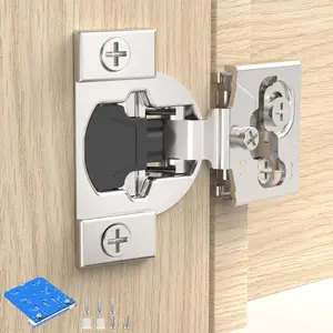 Soft Close Concealed Cabinet Hinges,1/2 Inch Overlay (4 Pack 2 Pairs) Adjustable Self-Closing Quiet Hinges with DIY Drilling Template, Rust Resistant Kitchen Door Hinge for  Frame Cabinet