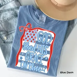 Comfort Colors God Shed His Grace on Thee Shirt, Patriotic Coquette Shirt, American, USA Shirt, Coquette Png, Preppy Patriotic, Red_ White Blue Tee  - SoftHype Apparel