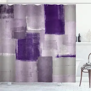 Purple Abstract Shower Curtain Purple and Grey Modern Ombre Art Painting Shower Curtains for Bathroom Waterproof Polyester Fabric Bathroom Curtain