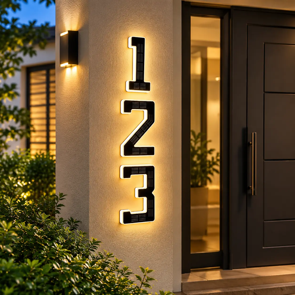 Solar Address Sign,Solar Lighted House Numbers for Outside,Waterproof Solar Powered LED Address Plaque for Easy Delivery & Night Visibility, Outdoor Illuminated House Number Sign for Front Yard & Driveway
