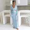 Saodimallsu Women's 2-Piece Boho Crochet Detail Cover-Up Set - V-Neck Long Sleeve Wrap Tie Crop Top, Maxi Skirt, Polyester Beachwear for Swimwear (2 piece sets women, boho print cover ups)