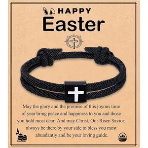 Christian Easter Basket Stuffers for Teens Men Women  Verse Joshua 1:9  Bracelet Braided Rope Adjustable Bracelet Baptism Confirmation First Communion Gifts