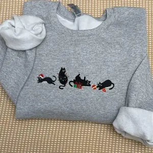 EMBROIDERED Christmas TUXEDO Cats Sweatshirt - Meowy Christmas Cats Embroidered Unisex Sweatshirt Black Cats, Cats Gift sweatshirt, Christmas cats