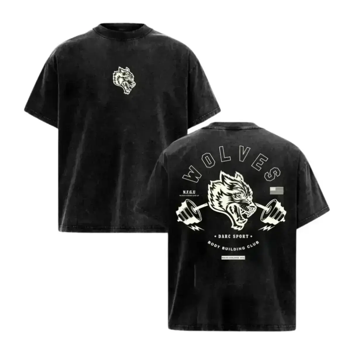 Men's Retro Vintage Washed Wolf Graphic Print Short-Sleeve Heavyweight Cotton Baggy Fit Menswear T-Shirt - Wrinkle-Resistant Fitness Streetwear Fashion Apparel Birthday Gift