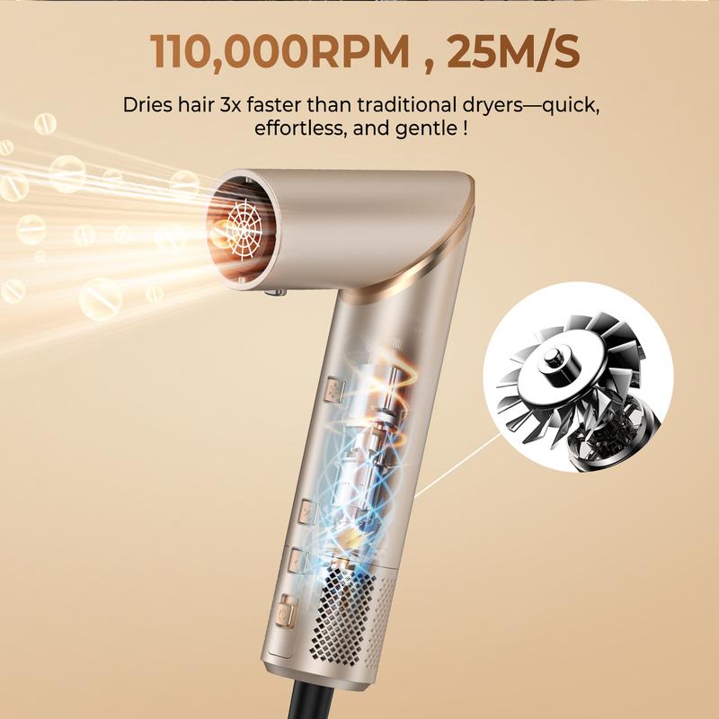 UKLISS FusionAir DIY HairStyler Champagne Gold 90-Day Free Trial & Refund 2 Year Warranty 110000RPM HairCurler + HairStraightener + HairDryer + HotAirBrush + LowTemperatureHairCare + NegativeIons + BlowoutBoost + HairDiffuser + Fluffier