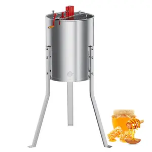 GARVEE Manual Honey Extractor 4/8 Frame, Stainless Steel Honeycomb Spinner with Adjustable Stand & Clear Lid, Beekeeping Extraction Equipment for Pro Apiary, Durable Honey Drum Centrifuge