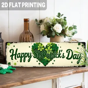 2D Flat 1pc 2D Flat Rustic Happy St. Patrick'S Day Sign Wall Art for Irish Pub, Bar, Holiday, Party Decoration, Home Decor, 4x16 Inch, Metal, Wall Hanging