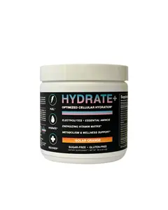Hydrate+ Solar Orange - Advanced Formula with Essential BCAAs & Amino Acids Optimized Vitamins & Electrolytes for Cognitive Clarity Energy & Peak Performance