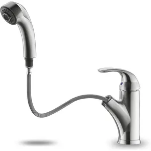 Kitchen faucet with sprayer brushed nickel kitchen sink faucet with pull out sprayer single handle 1 hole kitchen faucets solid brass commercial rv kitchen faucet 2 modes 150rotation no lead
