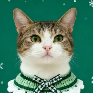 Cat Scarf Pet Cat Dog Rabbit Flower Crochet Knit Collar, Teddy Pomeranian Wool Yarn Handmade, Cute Animal Accessory