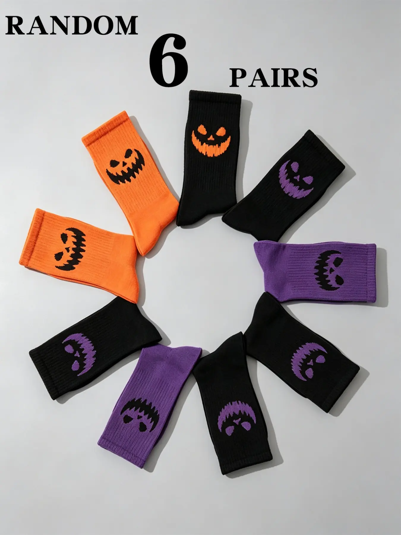 6 Pairs Random Halloween Devil Face Crew Socks, Fun Costume Accessories, Perfect for Parties & Events, Comfortable & Stylish Footwear