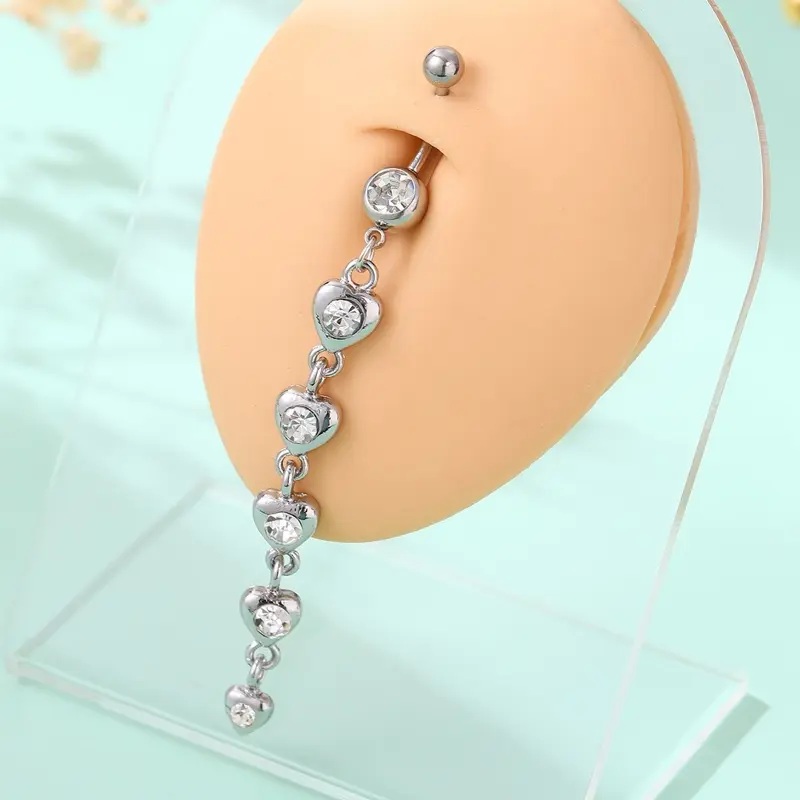 Extra Long Belly Rin with Decorative Beads and Silver Finish body piercings