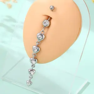 Extra Long Belly Rin with Decorative Beads and Silver Finish body piercings