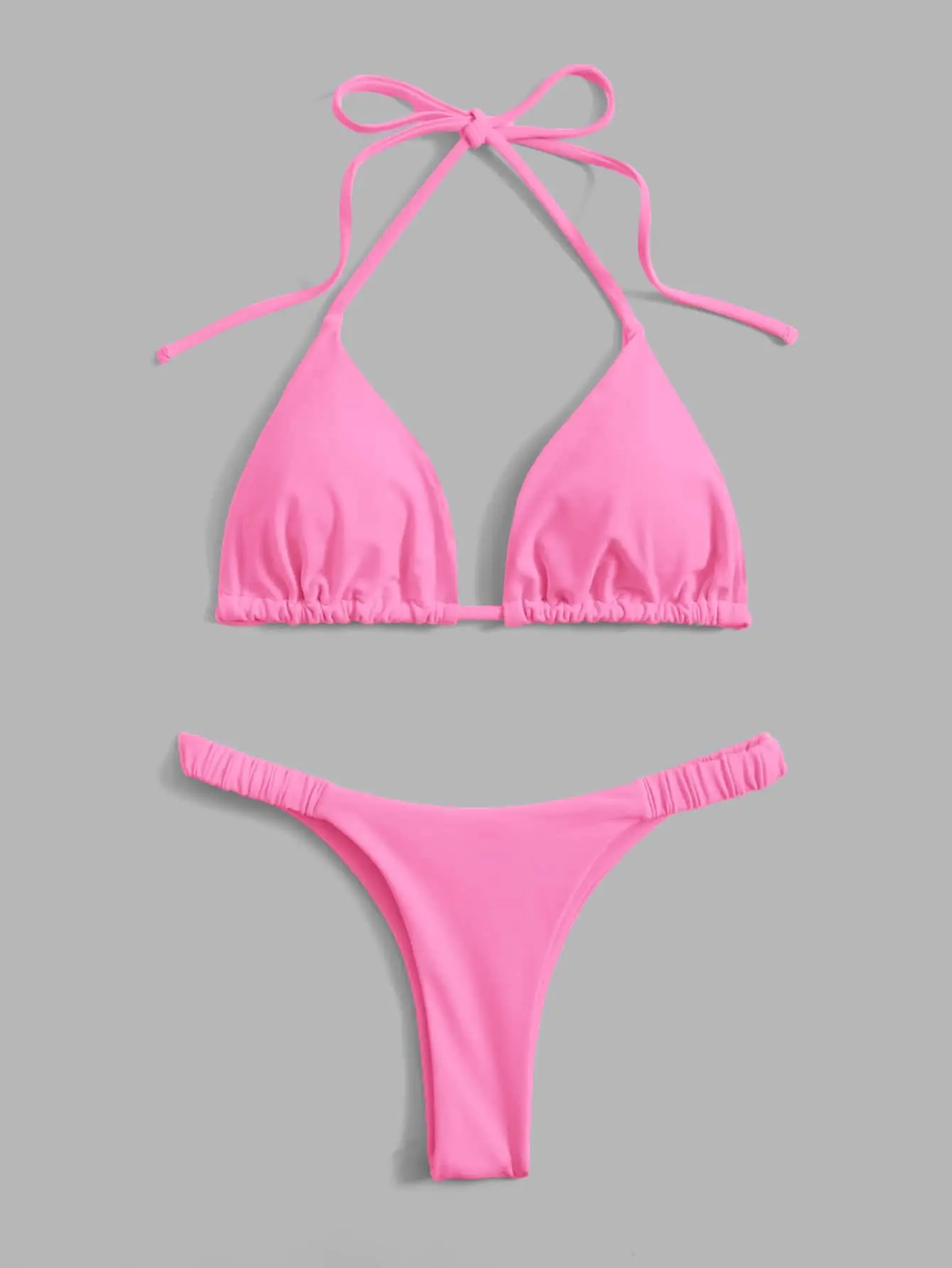 Women's Solid Color Halter Tie Sexy Bikini Swimsuit Set, Summer Beach