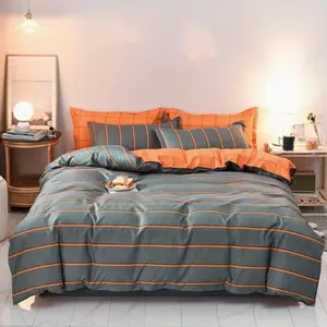 Polyester Striped Print Bedding Set, 1 Duvet Cover + 2 Pillowcases, Soft and Comfortable, Suitable for Bedroom and Guest Room