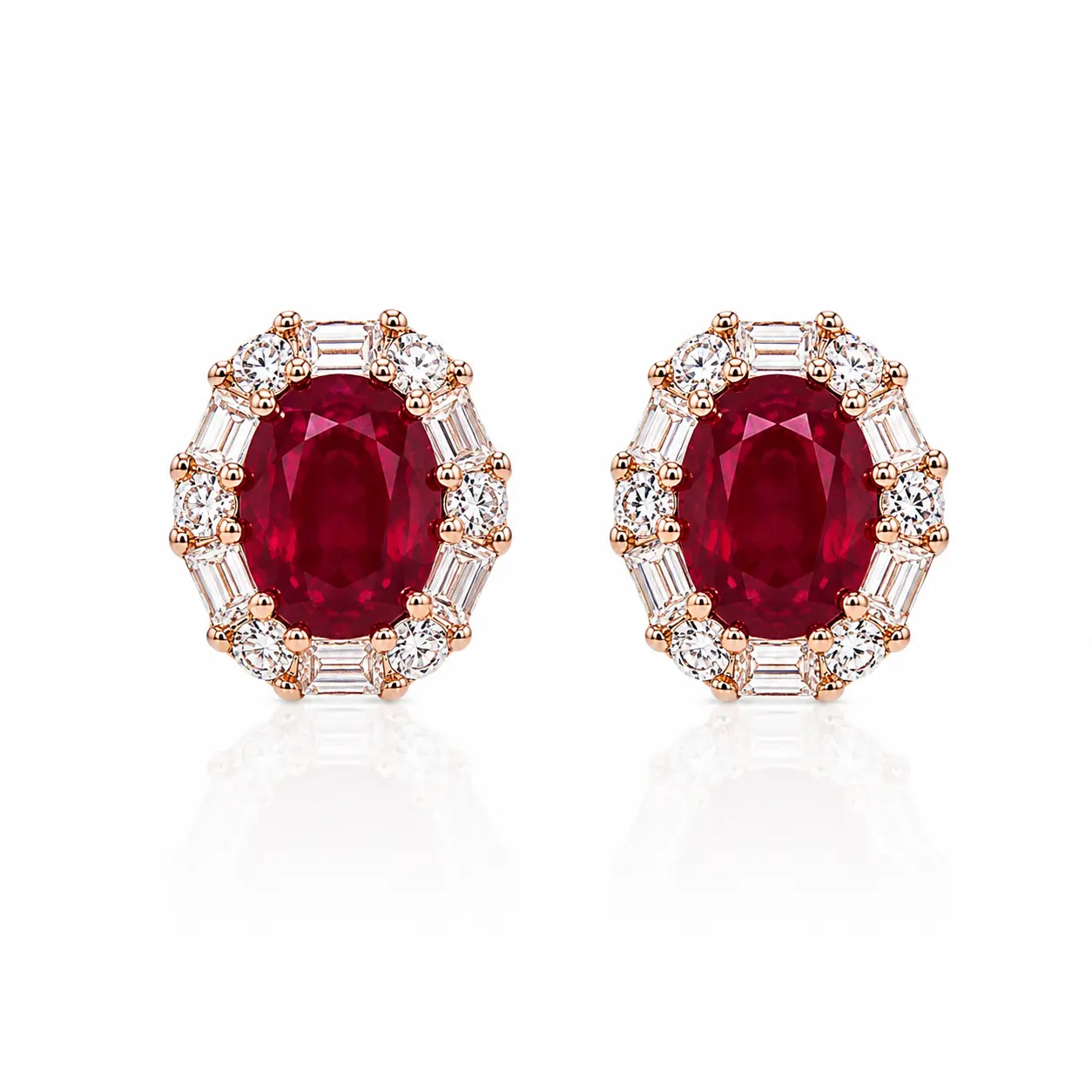 Women's 925 Sterling Silver 1 Pair Stud Earrings - Rose Gold Accent, 4x5mm Natural Rubies, Elegant Classic Platinum Jewelry, Custom-Fit for Daily Wear, Birthday & Wedding Gifts (Yes, Adults' Perfect Accessory)