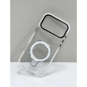 Two-Tone Clear Phone Case with Magnetic Ring Holder, Shockproof & Large Window, Only Compatible with iPhone 11-17 Series