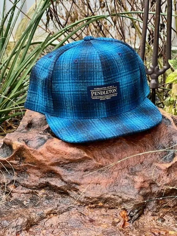 Blue Plaid Flat Brim Cap by Pendleton