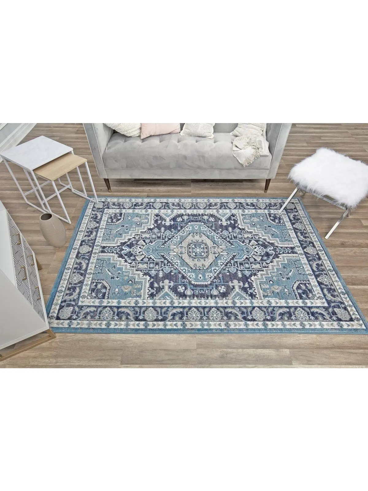 212 MAIN Freida FY15A RA30556 Vintage Farmhouse Rectangle Area Rug, 2.6ft x 4ft, Midnight Blue, Old-World Vibe, Indoor Use