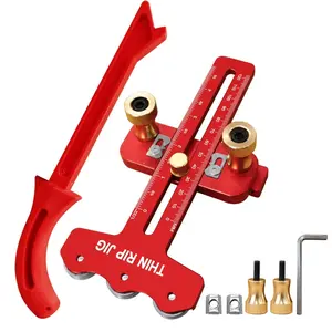 Thin Rip Table Saw Jig with 3 Pulleys & Push Stick Kit, Making Repetitive Narrow Strip Cuts, Table Saw Accurate Guide Fits for 19# 30# T Slot