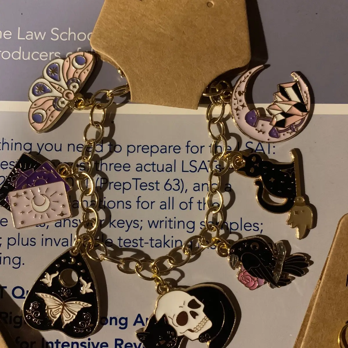 Skull Cat Goth Charm Bracelet