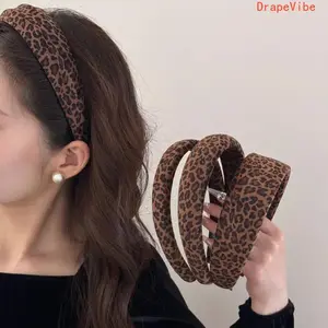 Women Vintage Leopard Print Velvet Sponge Headband Hong Kong Style Elegant Versatile Hair Accessory For Daily Wear