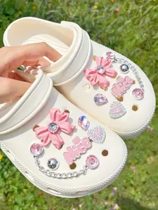 12 Large Bow Shoe Accessories, Silver Color Small Chain Decor, DIY Footwear Embellishments for Holes, Beach Shoes, Garden Shoes