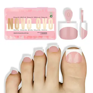 【LIVE】NOVO OVO Short Toe Nail Tips White French Tip BABY PINK Sharp Square Press On, Soft Gel False Fake Toenail Extension Kit, Need Apply Top Coat Buider Gel, No Glue included, Salon DIY x 16 Sizes 224 Pc