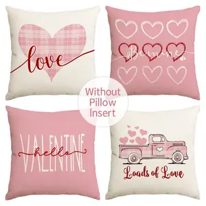 4pcs Valentine's Day Pillow Cover, Red Romantic Sweet Love Printed Cushion Cover 18x18 inches, Valentine's Day, Wedding Anniversary, Wedding, Couple Room Living Room Sofa Bedroom Seat Decoration Pillow Cover (without pillow core)