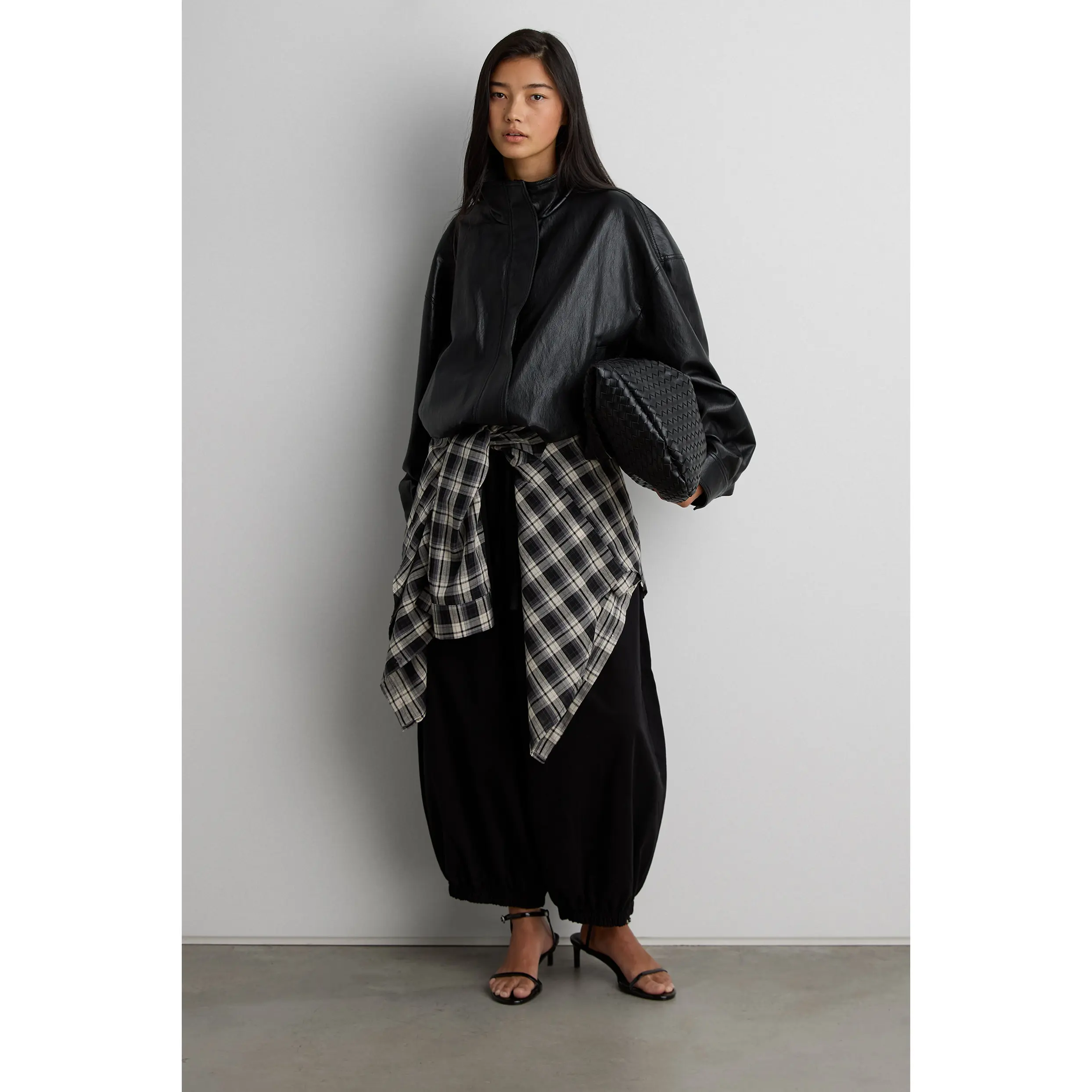 VEGAN LEATHER FUNNEL NECK JACKET