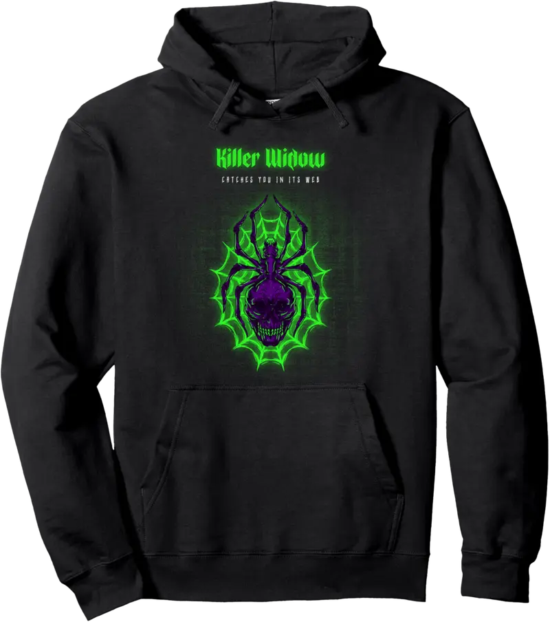 Green Net Skull Black Widow Spider Pullover Hoodie - Oscararivera Shop 83B0BMZNYW4D