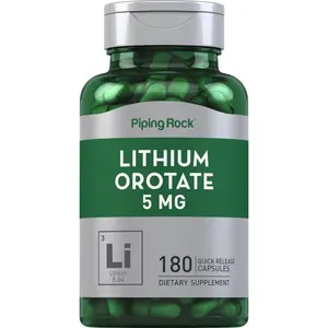 Piping Rock Lithium Orotate Supplement | 5mg | 180 Capsules | Non-GMO, Gluten Free
