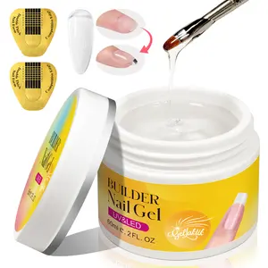 GELLAKTIK 60g Clear Hard Builder Gel for Nails with 10 Nail Forms Strengthener & Thickening UV LED Cured Salon DIY Manicure Kit for Nail Extension Repair