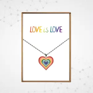 Pride necklace for women, Gay lesbian necklace, Bi pride jewelry subtle, Rainbow heart necklace