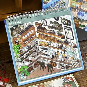 43 Sheets/book Scenery Sticker Book, Sticker Album, Pet Material, Scrapbook Materials, Miniature Scene 8.0 Series, Convenience Store Coffee Shop Multi-Scene Stickers