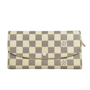 Pre-owned Louis Vuitton Leather Small Leather Goods Damier Azur Flap Wallet with Classic Checkerboard Pattern and Practical Design