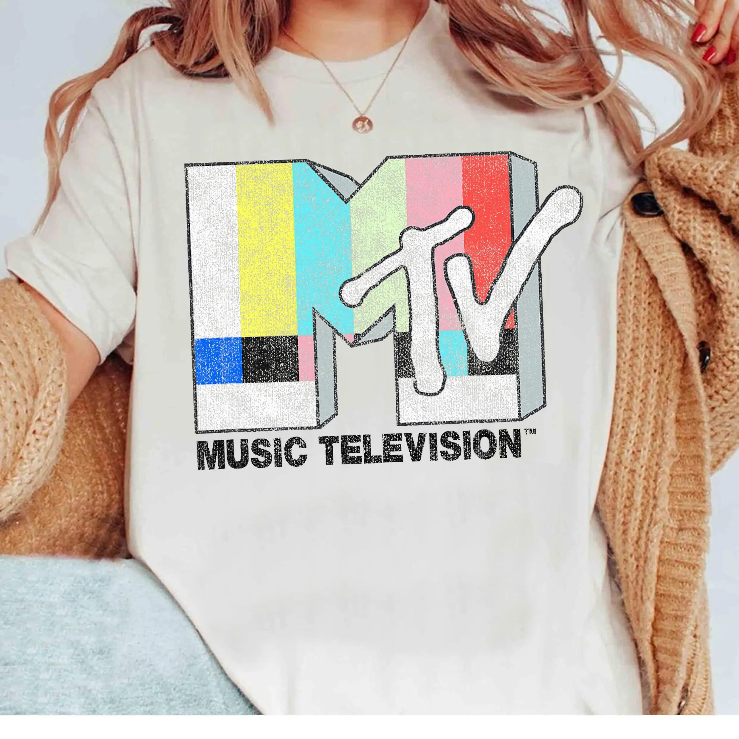 MTV Classic Vintage tv Signal Logo T-Shirt, Retro 80s & 90s MTV Family Matching Tee