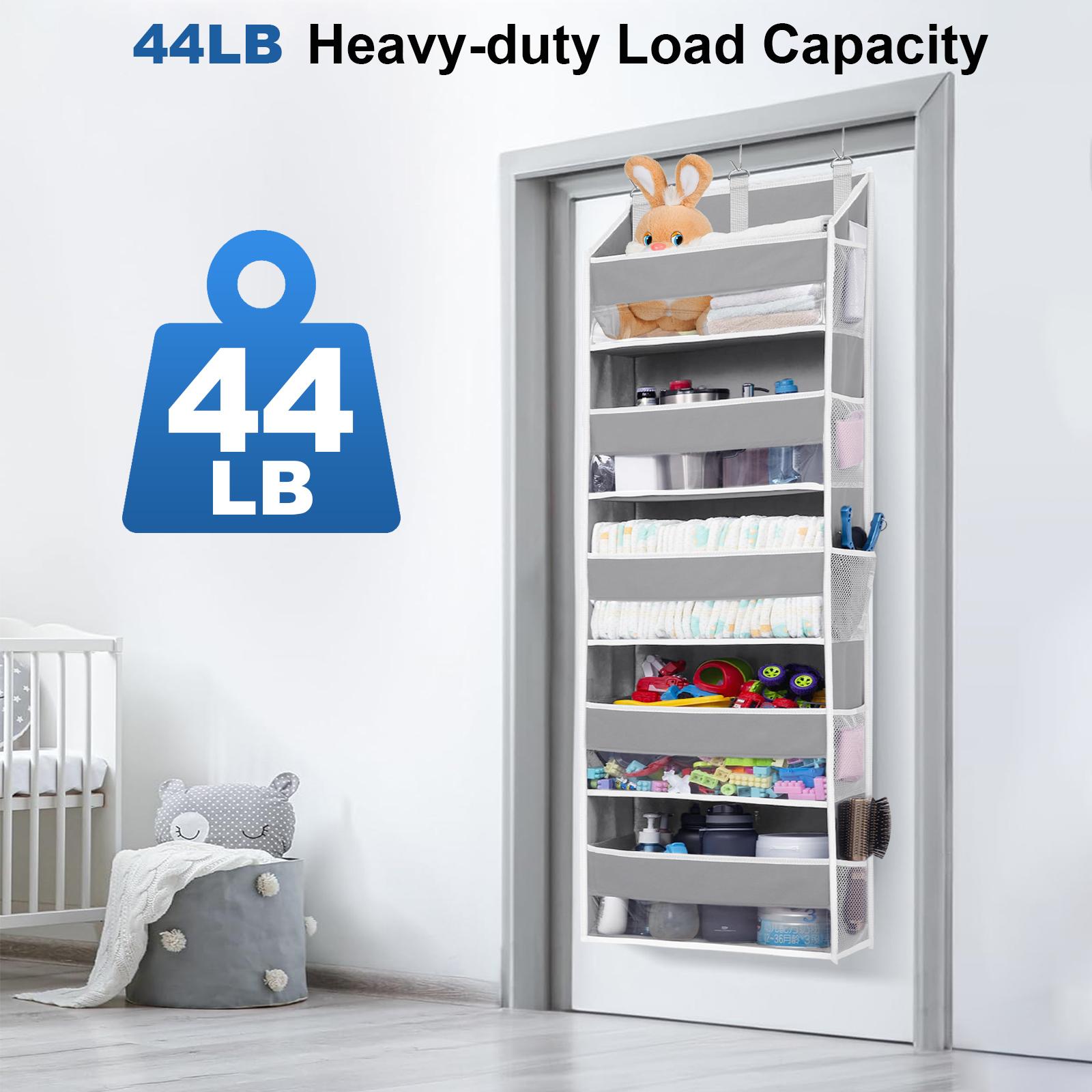 Over The Door Organizer Storage-5-Tier Hanging Organizer with 5 Large Pockets Anti-Tilt Design 44 lb Capacity for Bedroom Bathroom Pantry Hangable Household Installation Dark Gray