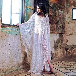 Adult Women's White Lace Cover Up Long Flowing Dress Swimwear Shawl cocktail party