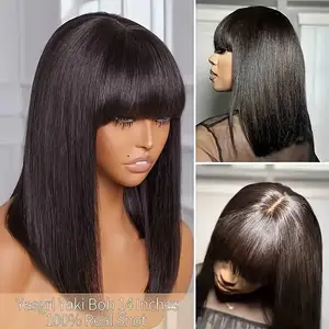 Bob Wig With Bangs Human Hair Straight  Bob Bangs Wig Glueless 2.5x1 HD Lace Realistic Look Scalp Blunt Cut Short Cap Ready to Go Wigs for Black Women