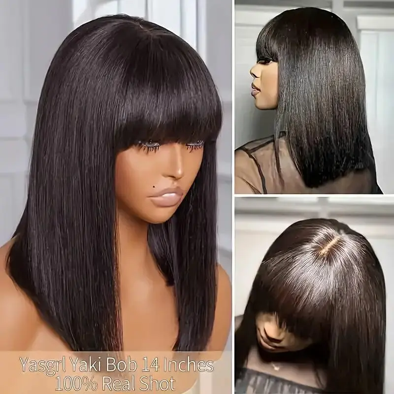 Bob Wig With Bangs Human Hair Straight  Bob Bangs Wig Glueless 2.5x1 HD Lace Realistic Look Scalp Blunt Cut Short Cap Ready to Go Wigs for Black Women