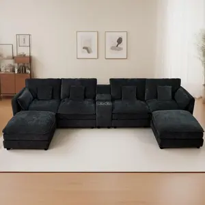【4 packages delivery】Niccae U-Shaped Sectional Cloud Couch – Modular Sofa Set with Storage & Cup Holders, Modern Chenille 6-Seat Sectional for Living Room, Apartment, Home Office, Guest Bed